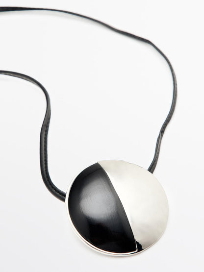 Sheepskin leather necklace with metal piece