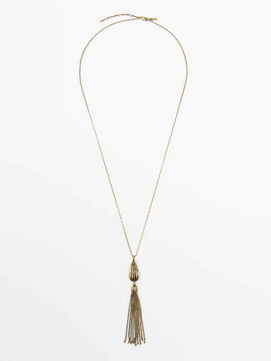 Long cocoa tassel pendant