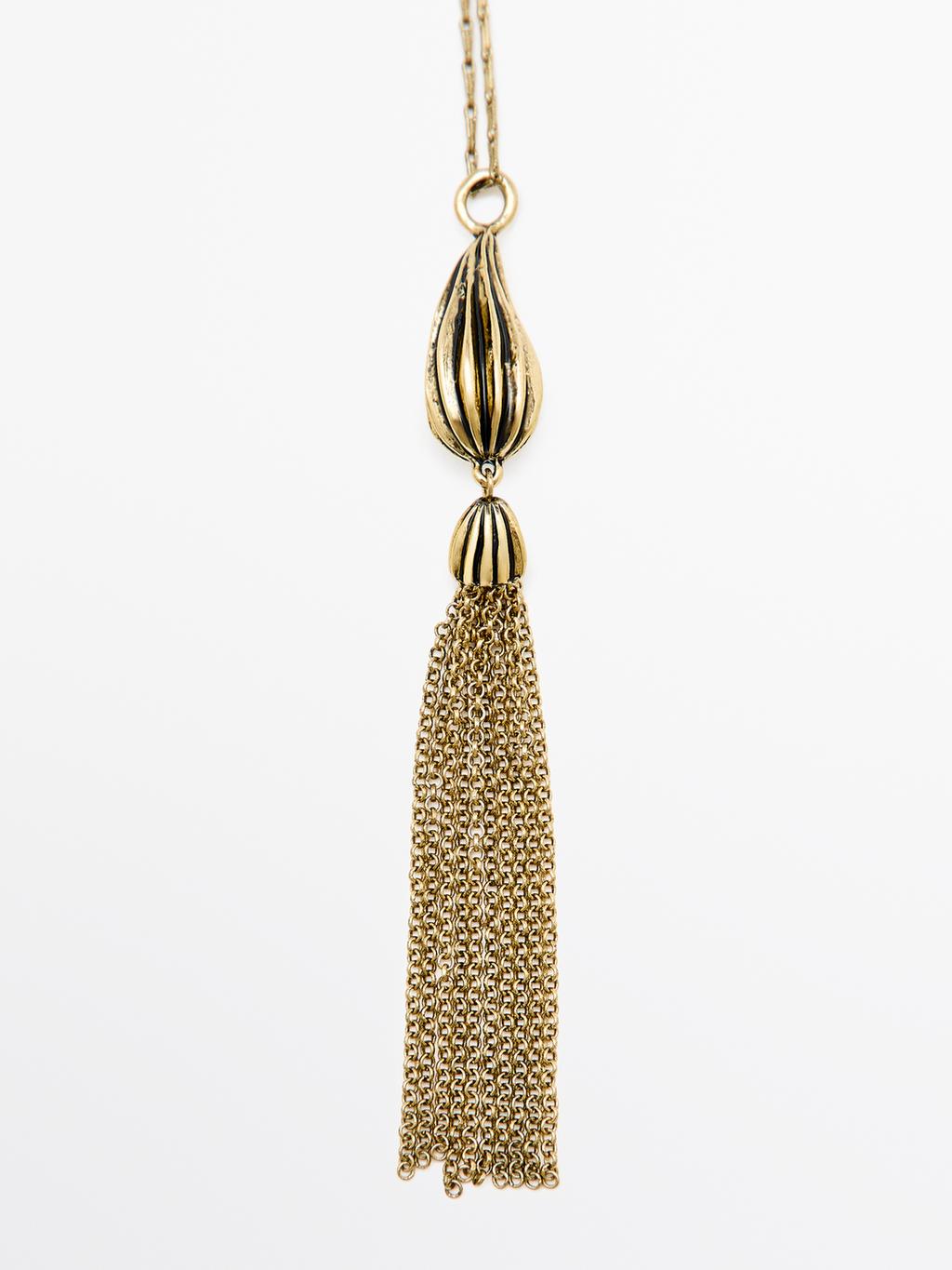 Long cocoa tassel pendant