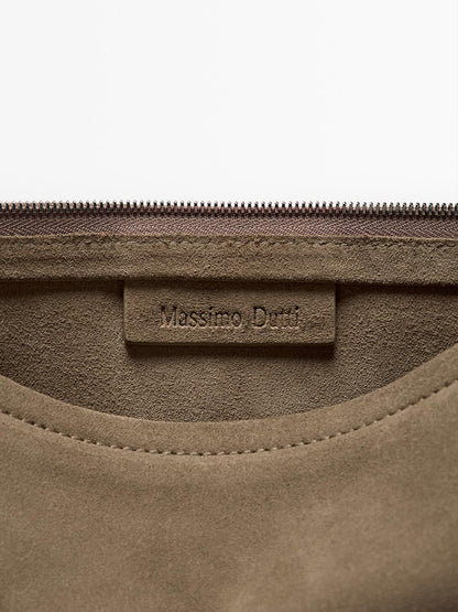 Small split suede leather pouch bag with knot