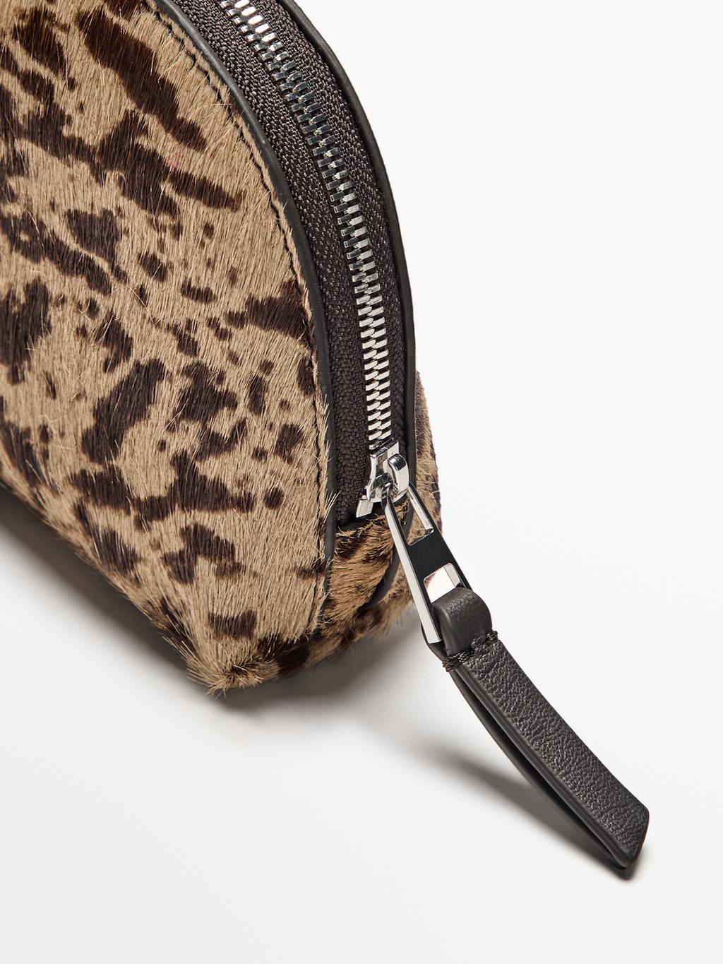 Hair on leather mini animal print toiletry bag