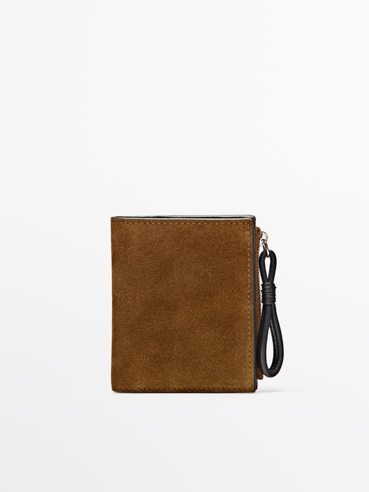 Split suede wallet with charm detail