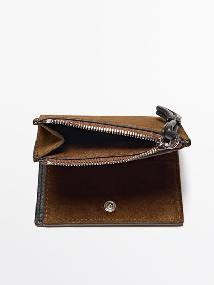Split suede wallet with charm detail