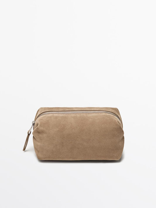 Split leather toiletry bag
