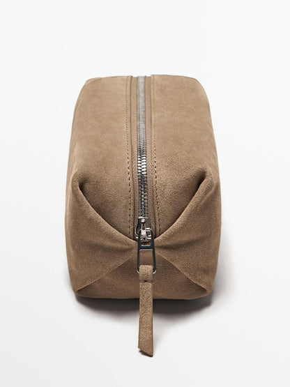 Split leather toiletry bag