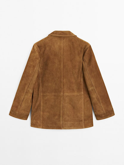 Suede leather blazer with pockets