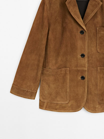 Suede leather blazer with pockets