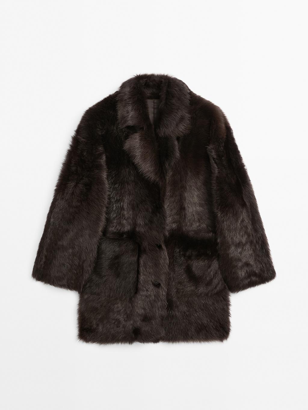 Long leather coat with fur