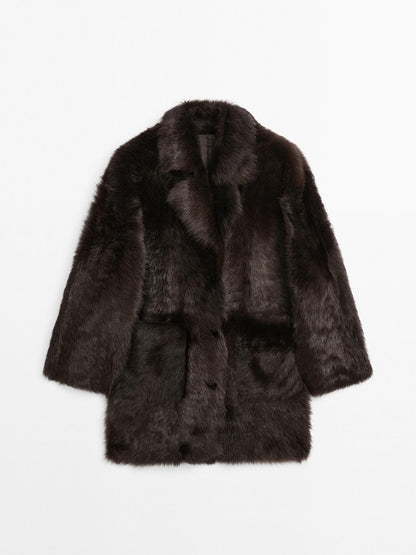 Long leather coat with fur