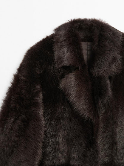 Long leather coat with fur