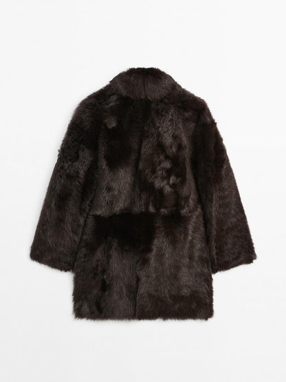 Long leather coat with fur