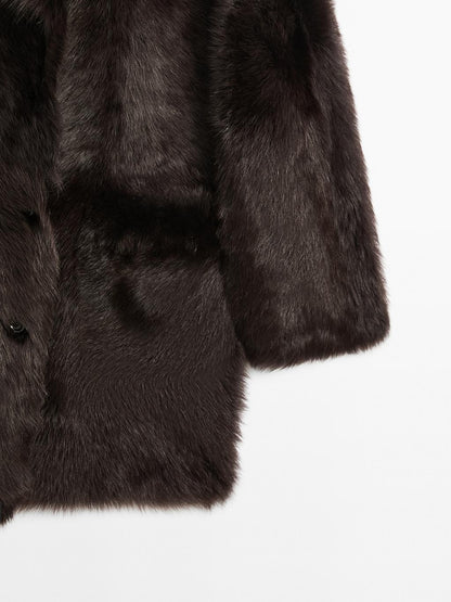 Long leather coat with fur