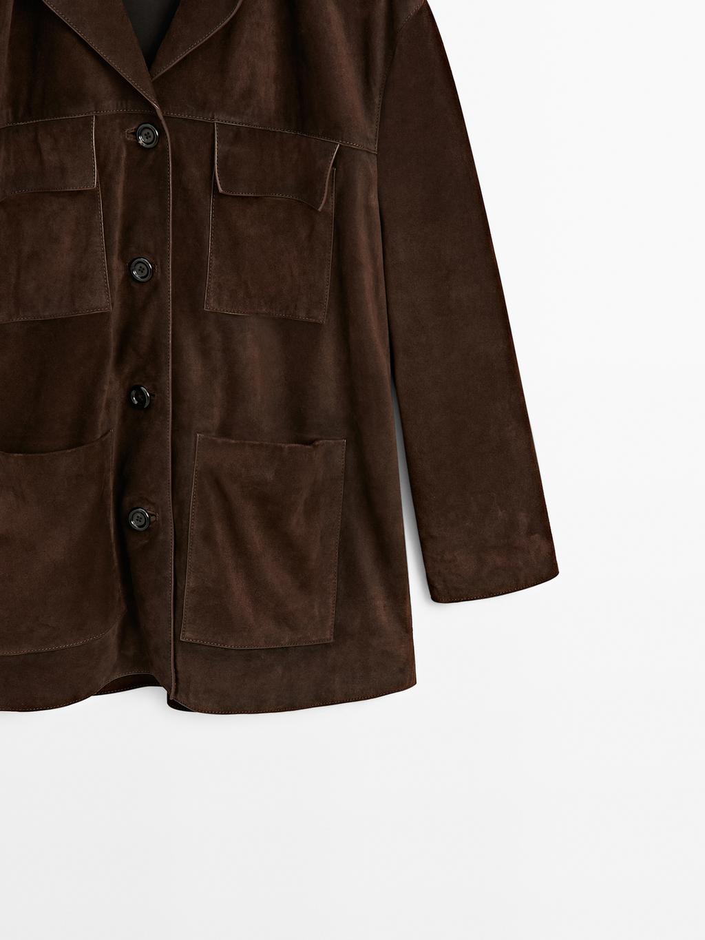 Split suede leather jacket with pockets