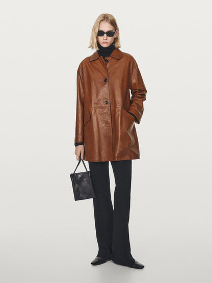 Long nappa leather coat