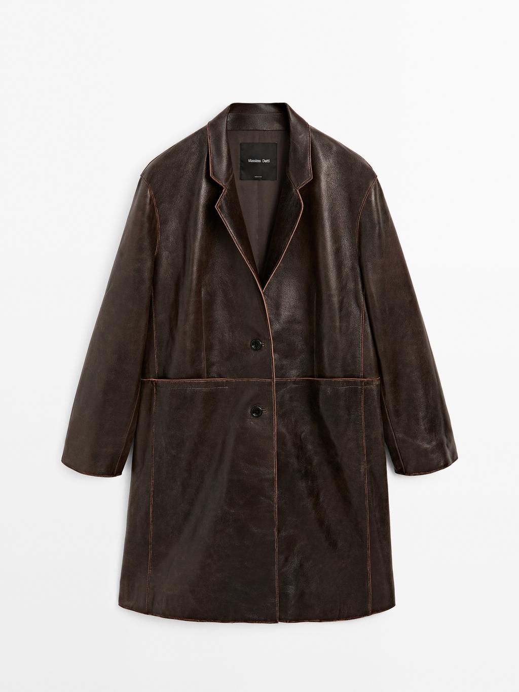 Distressed nappa leather coat