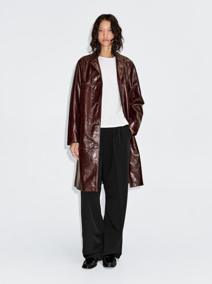 Long nappa leather coat