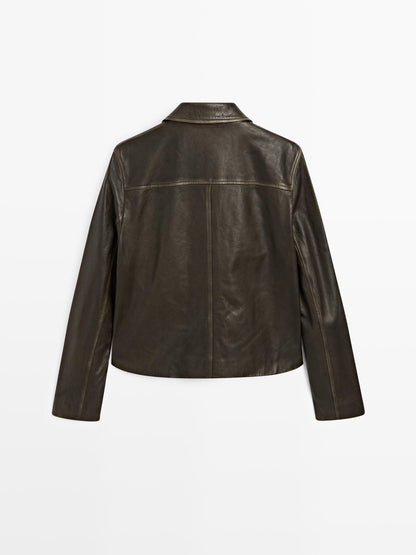 Nappa leather jacket with lapel collar