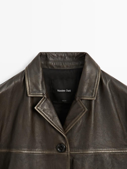 Nappa leather jacket with lapel collar