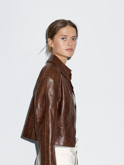 Short nappa leather jacket