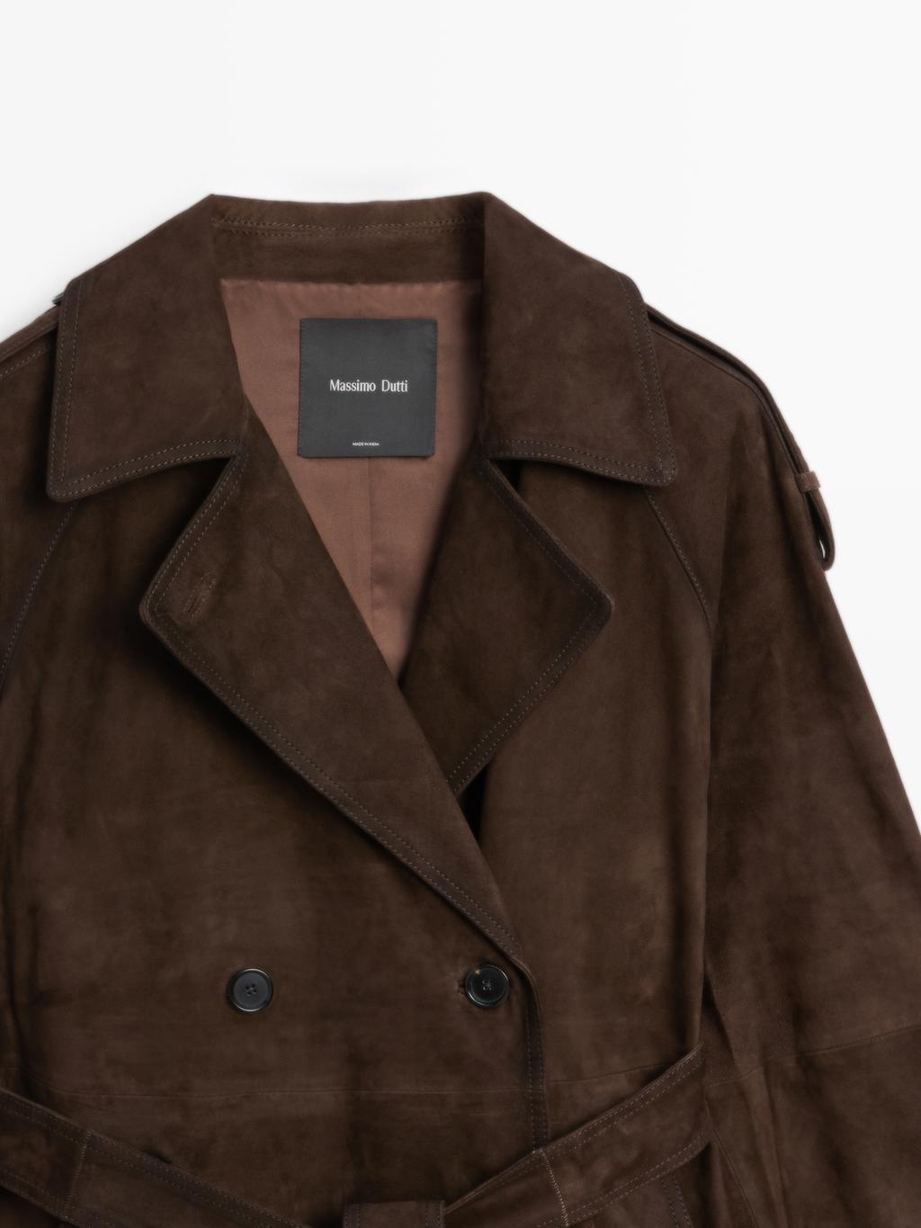 Long suede leather trench coat