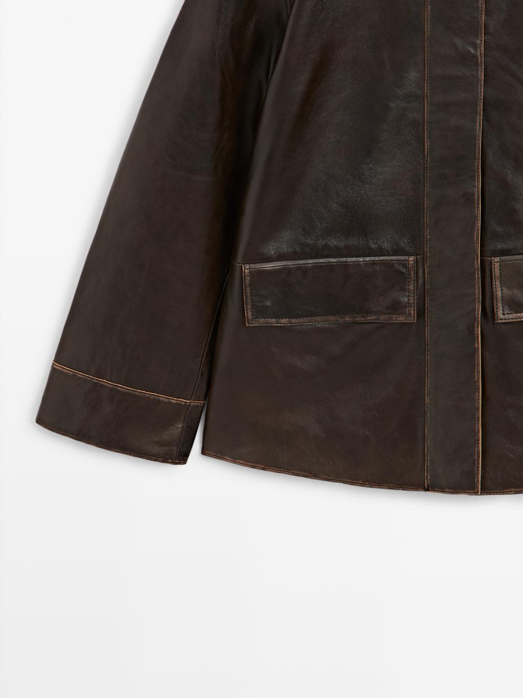 Nappa leather parka with corduroy detail