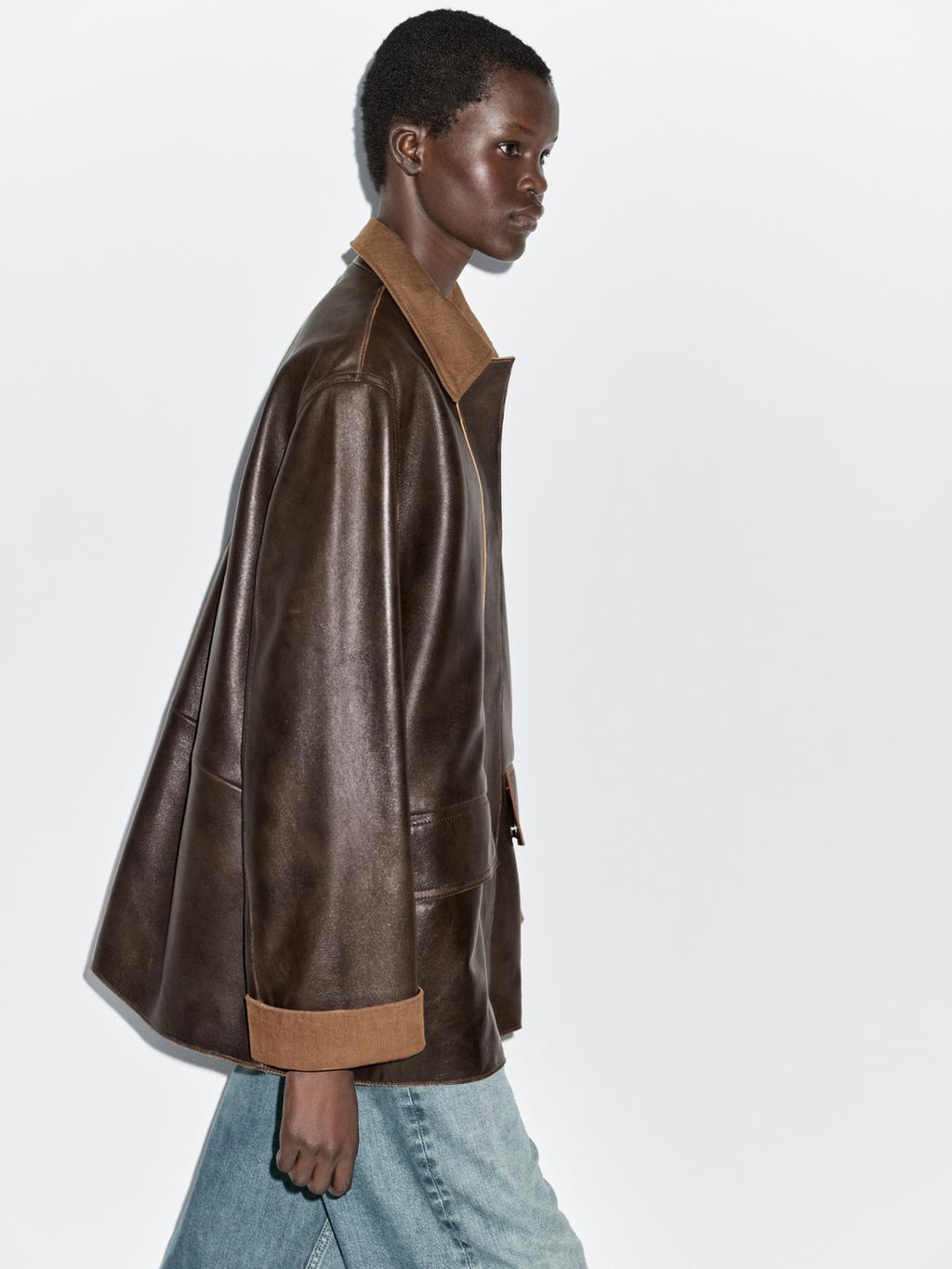 Nappa leather parka with corduroy detail