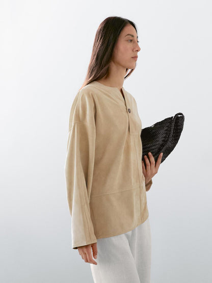 Wide suede leather blouse