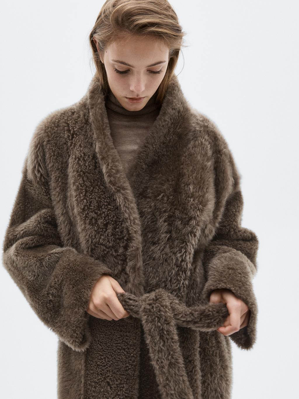 Long mouton coat with belt - LIMITED