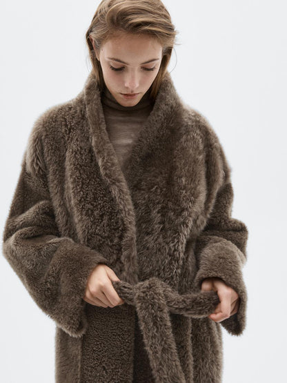 Long mouton coat with belt - LIMITED