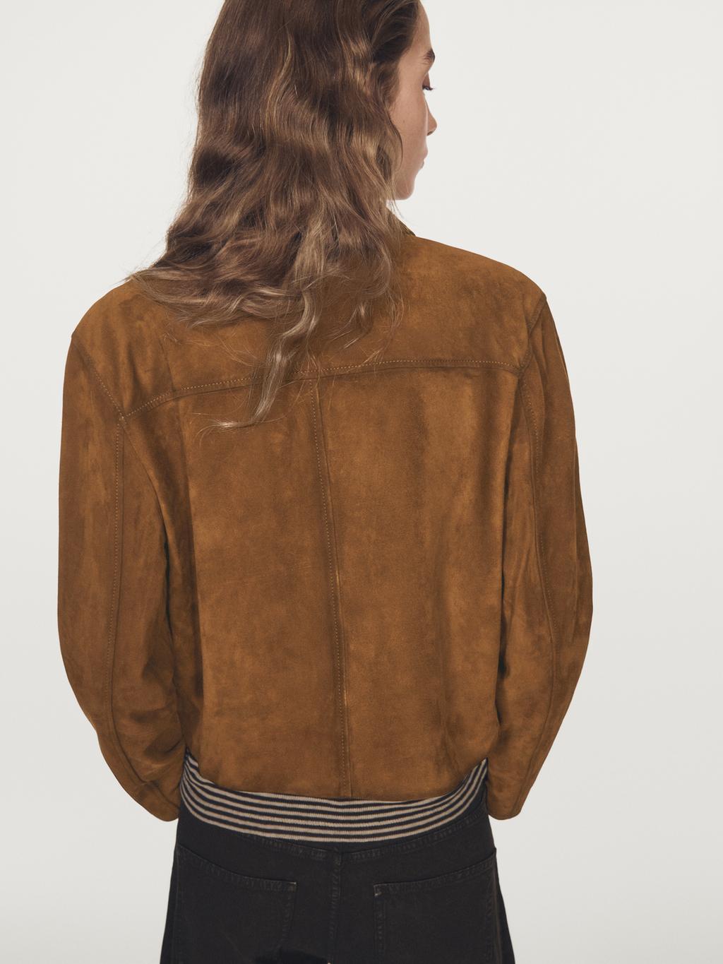 Suede leather jacket with gold-toned buttons