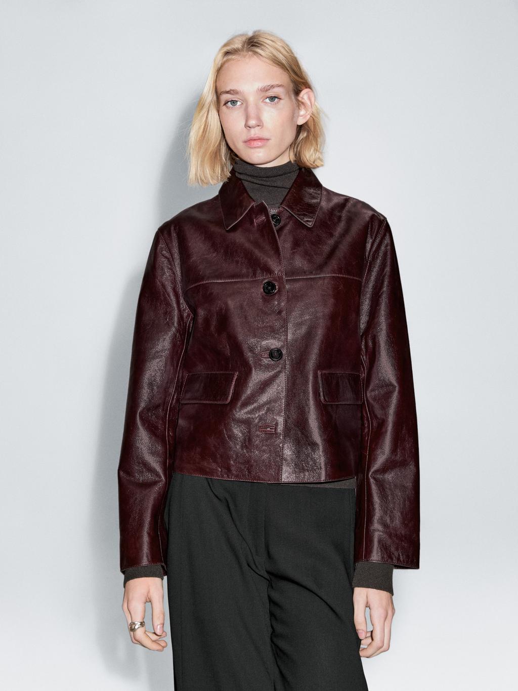 Cropped nappa leather jacket