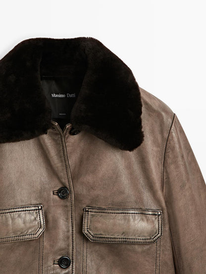 Nappa leather jacket with fur skin collar