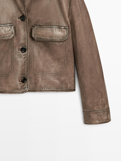 Nappa leather jacket with fur skin collar