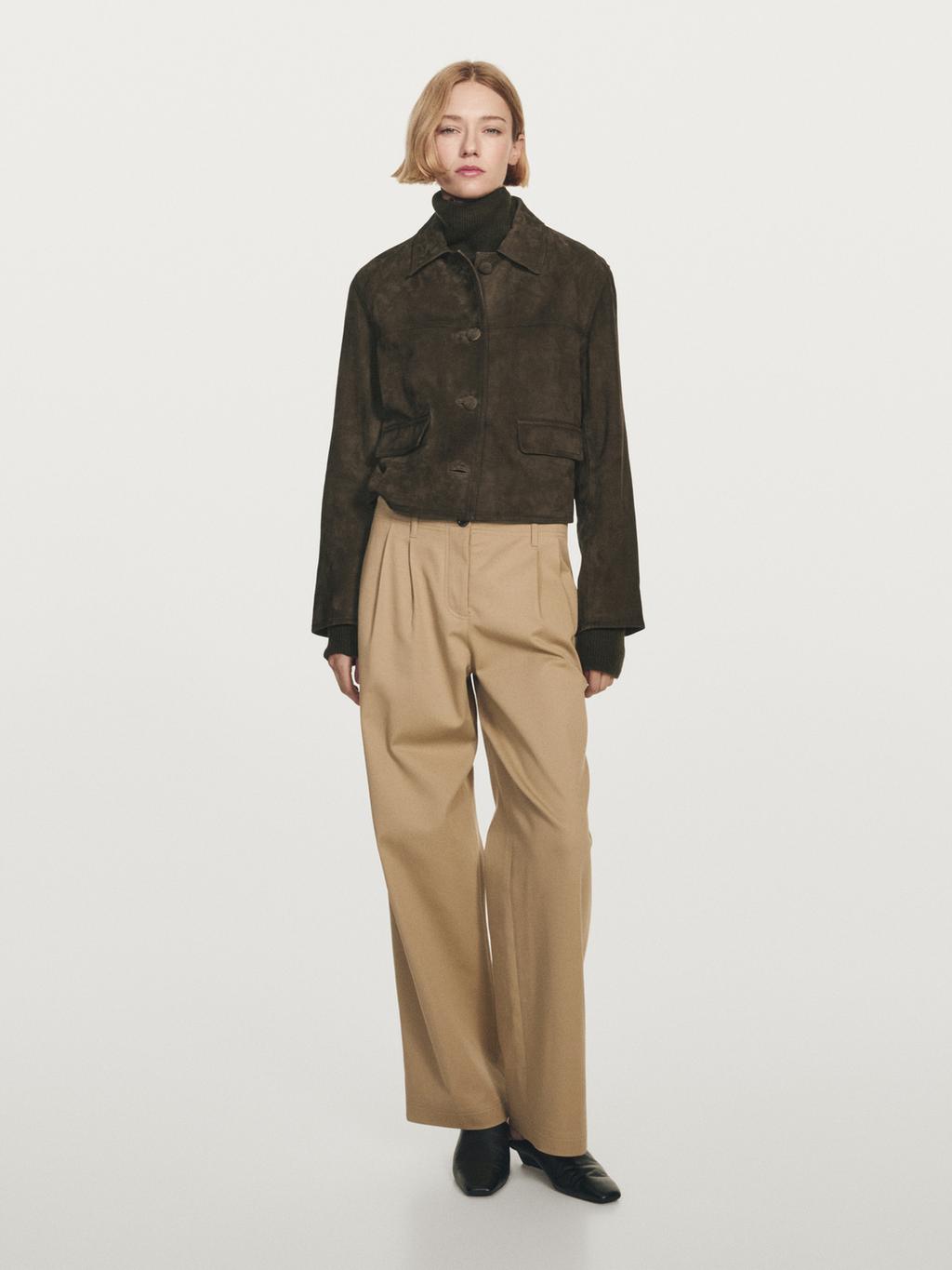 Suede leather jacket with lined buttons