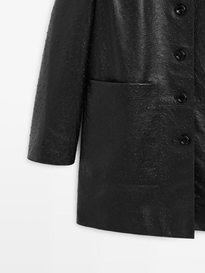 Long textured nappa leather coat