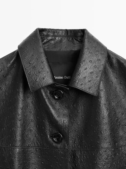 Long textured nappa leather coat