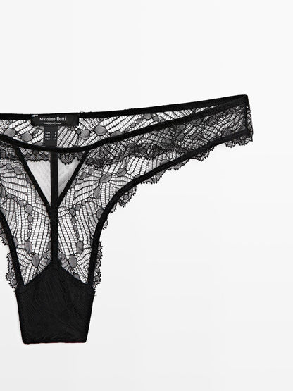 Lace thong with mesh detail