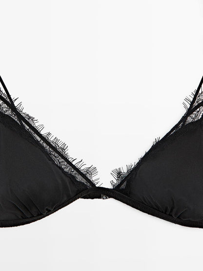 Silk blend top with lace detail