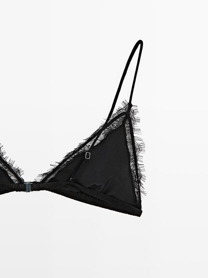 Silk blend top with lace detail