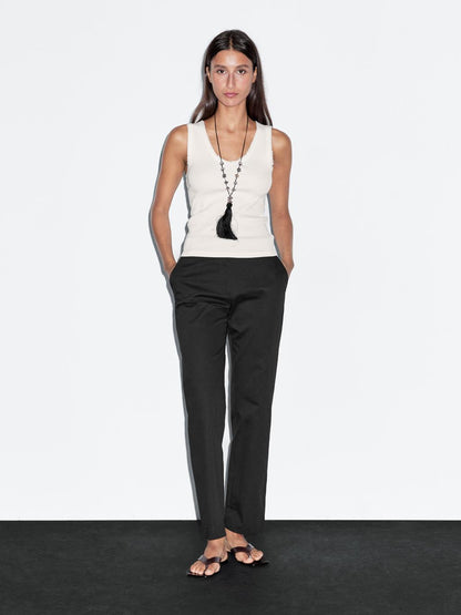 Straight-leg cotton blend trousers