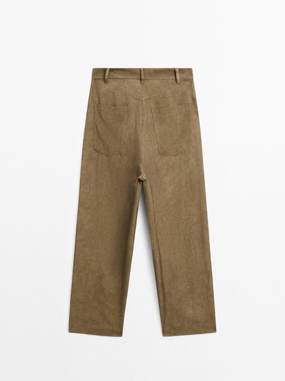 Flowing high-waist barrel fit trousers