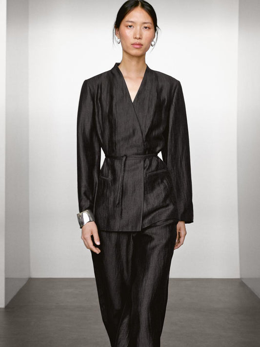 Linen blend palazzo trousers with darts