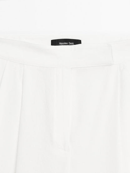 Linen blend darted palazzo trousers