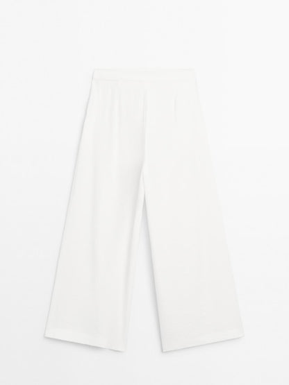 Linen blend darted palazzo trousers