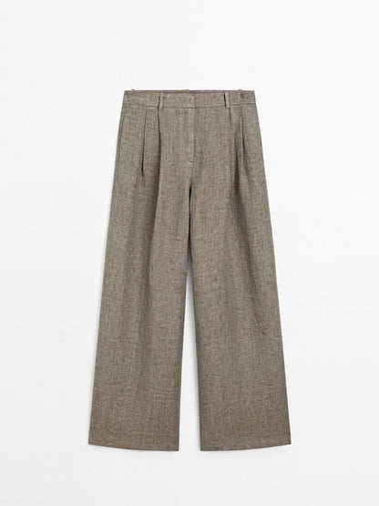 100% linen trousers with double darts