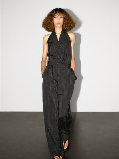 Darted trousers with stripe print detail