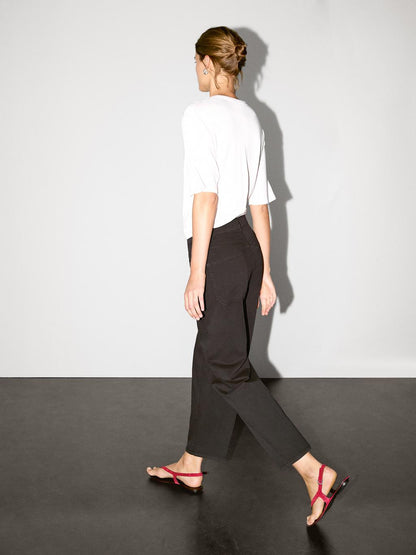 Cotton blend straight-leg cropped trousers