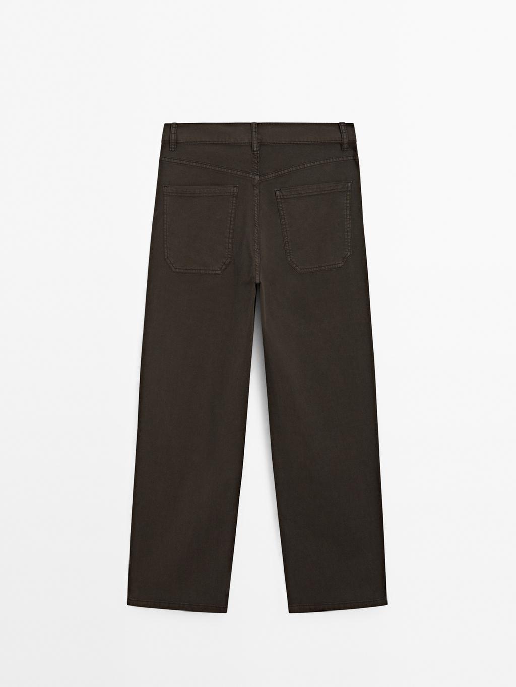 Cotton blend straight-leg cropped trousers