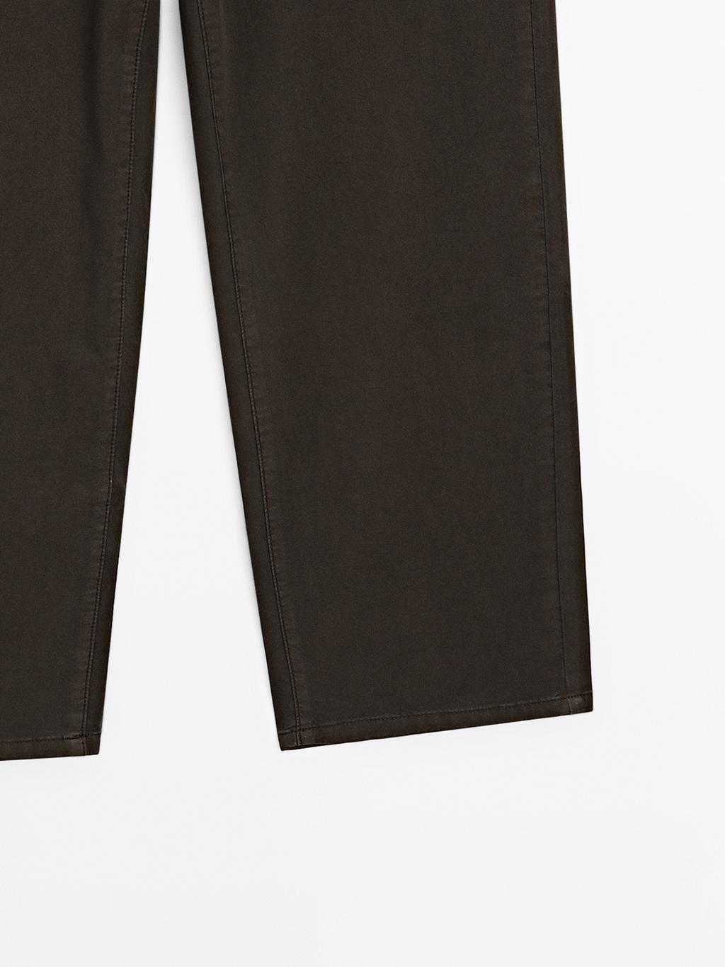 Cotton blend straight-leg cropped trousers