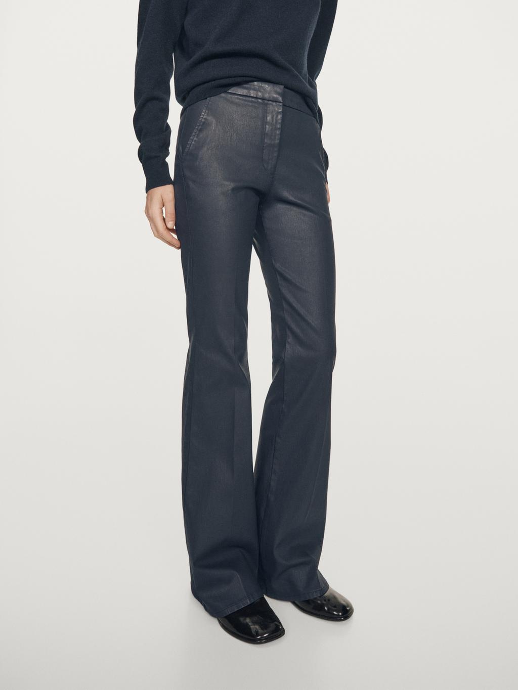 Waxed flare fit trousers